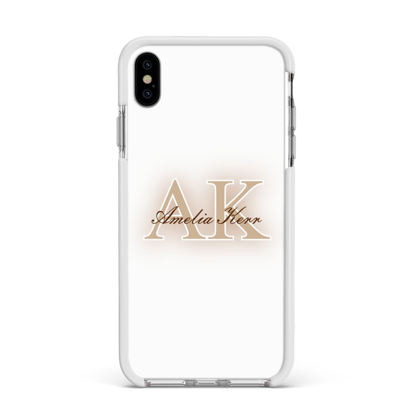 Shadow Initial Personalised Apple iPhone Xs Max Impact Case White Edge on Silver Phone