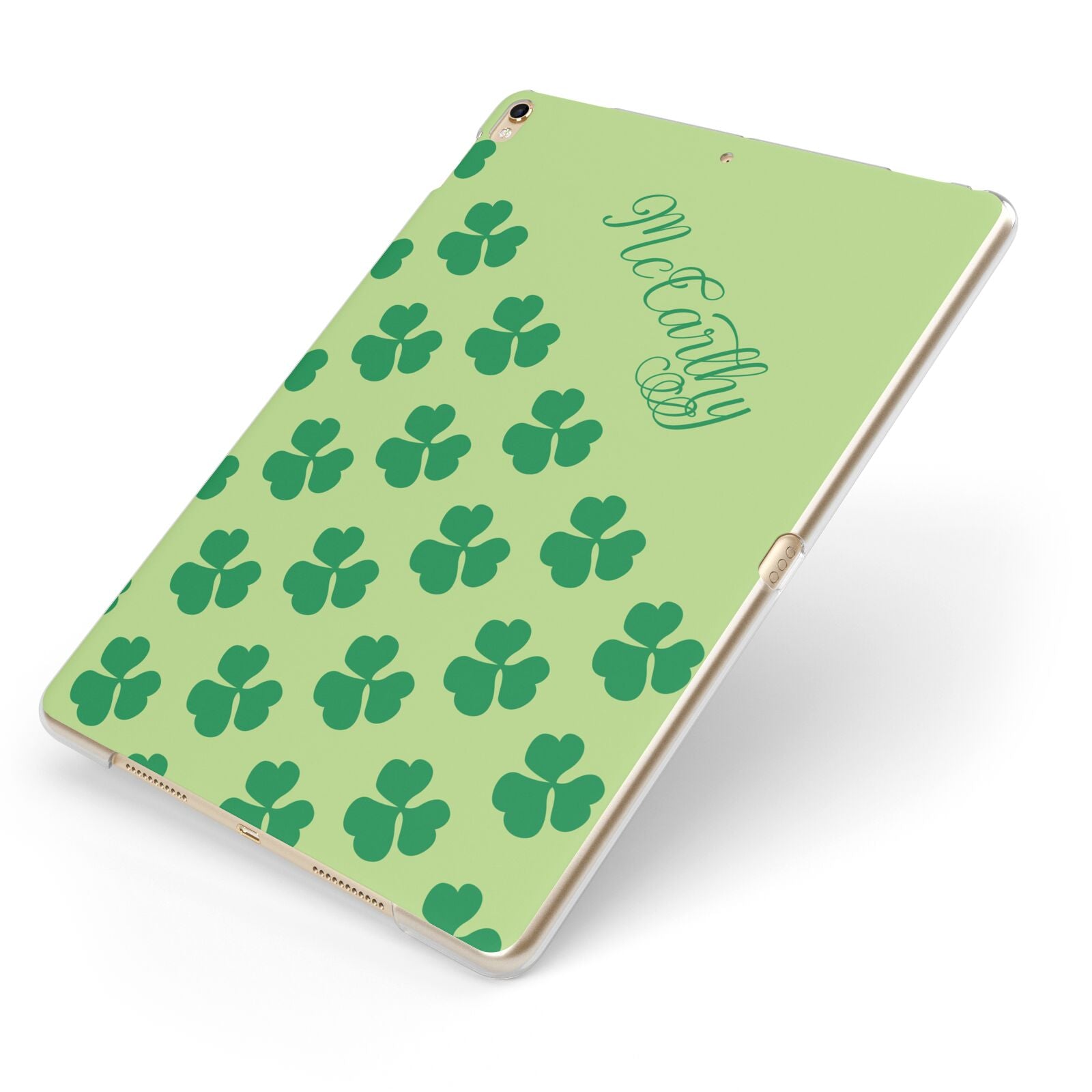 Shamrock Custom Name Apple iPad Case on Gold iPad Side View