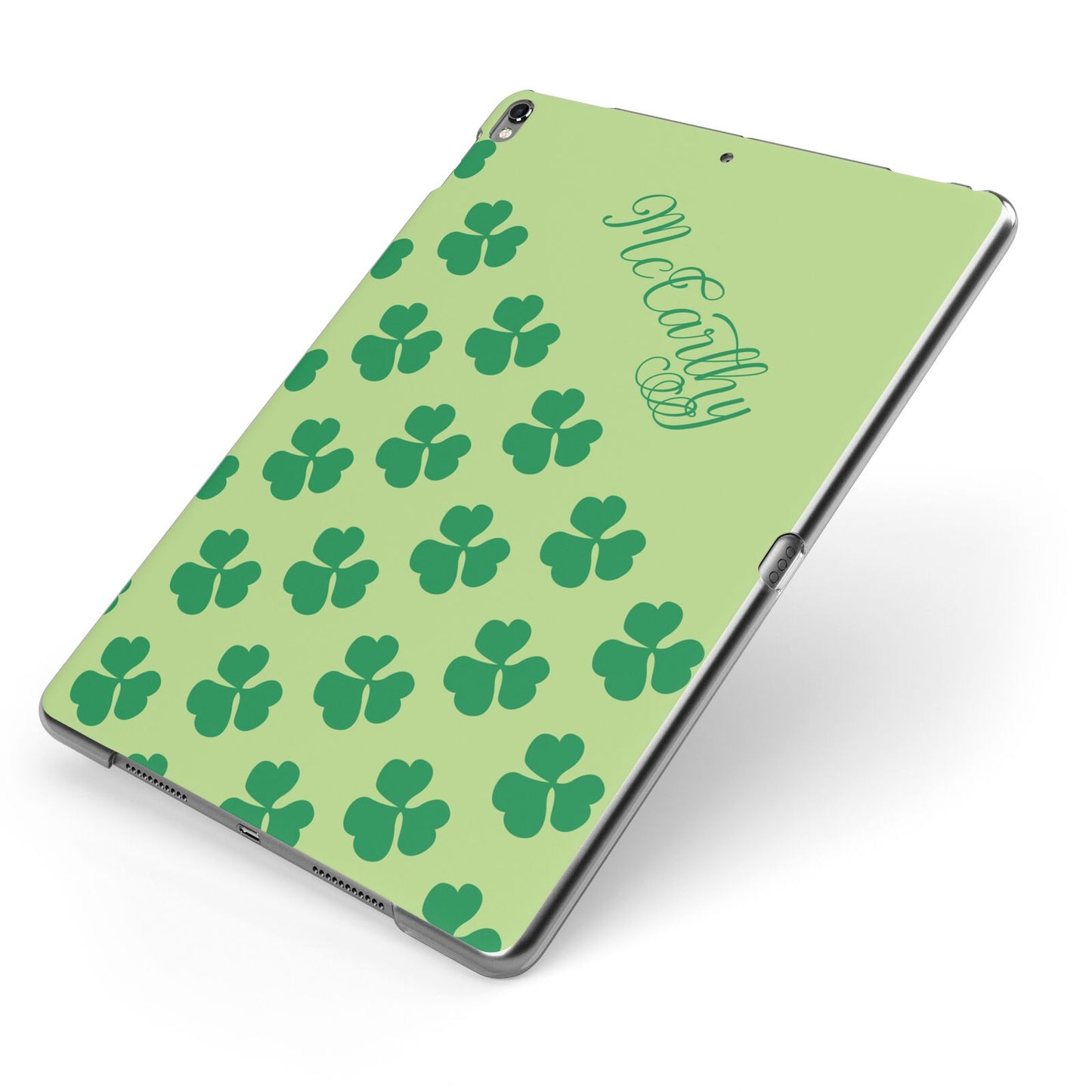 Shamrock Custom Name Apple iPad Case on Grey iPad Side View