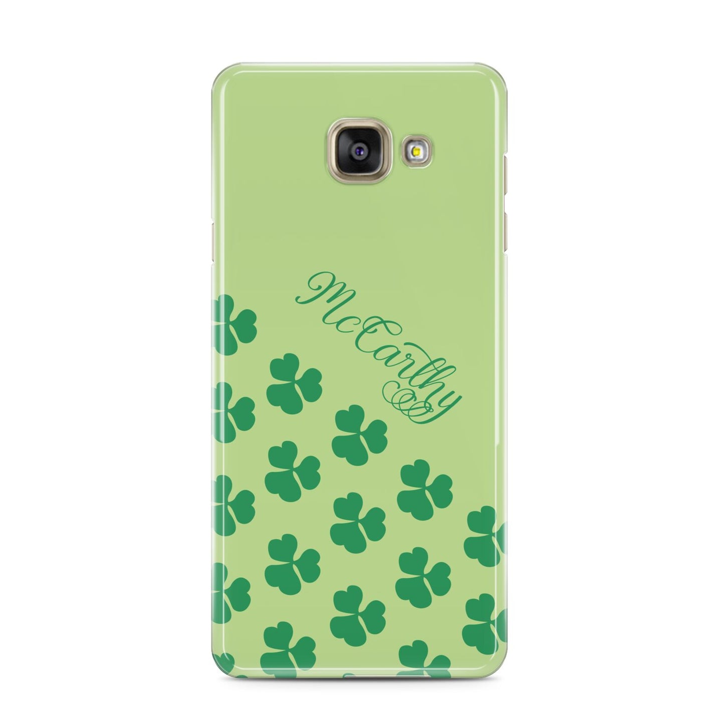 Shamrock Custom Name Samsung Galaxy A3 2016 Case on gold phone