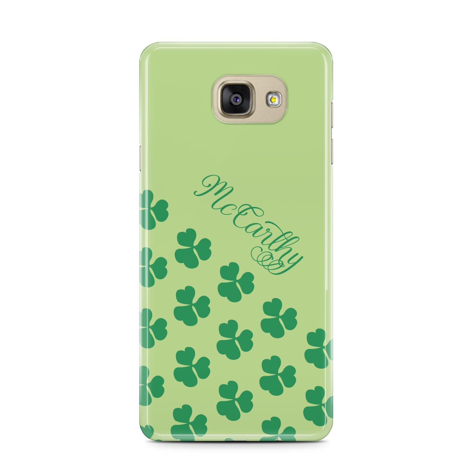 Shamrock Custom Name Samsung Galaxy A7 2016 Case on gold phone