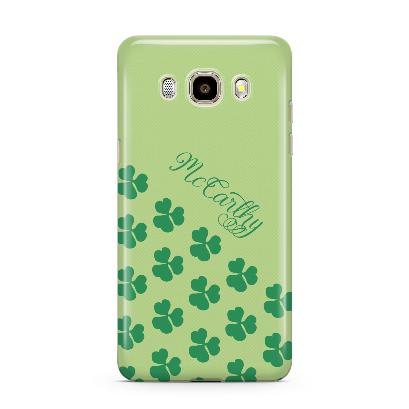 Shamrock Custom Name Samsung Galaxy J7 2016 Case on gold phone