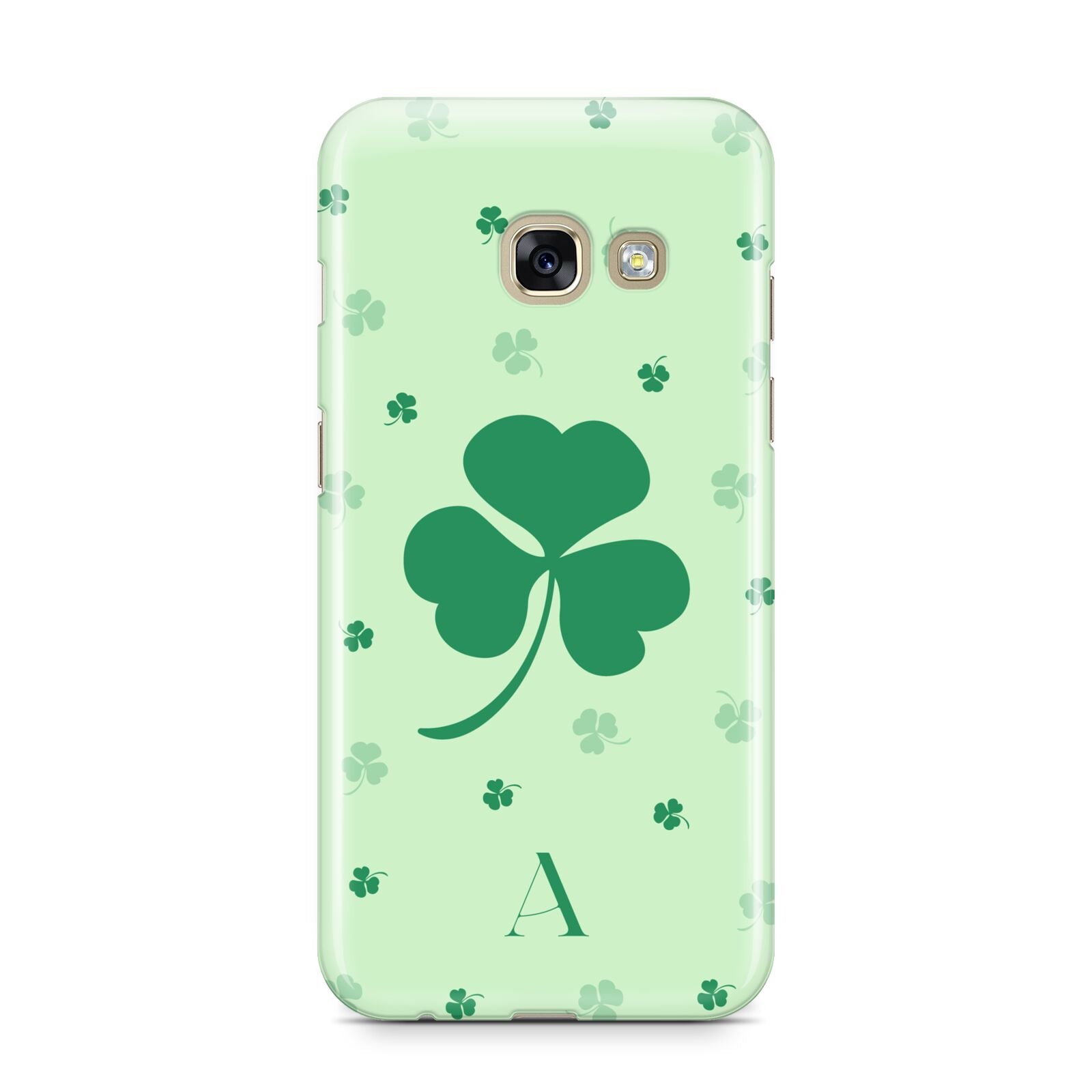 Shamrock Initial Personalised Samsung Galaxy A3 2017 Case on gold phone