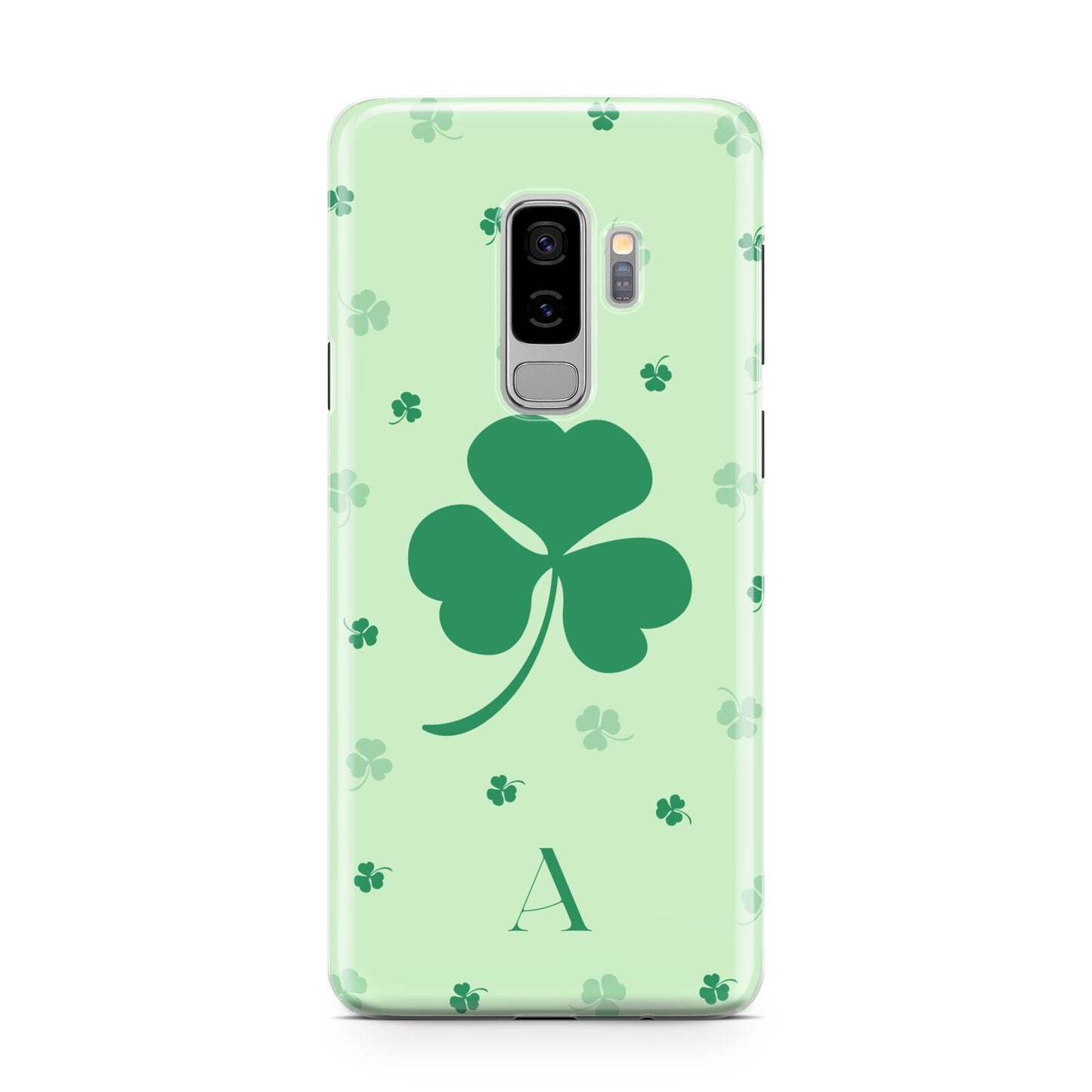 Shamrock Initial Personalised Samsung Galaxy S9 Plus Case on Silver phone