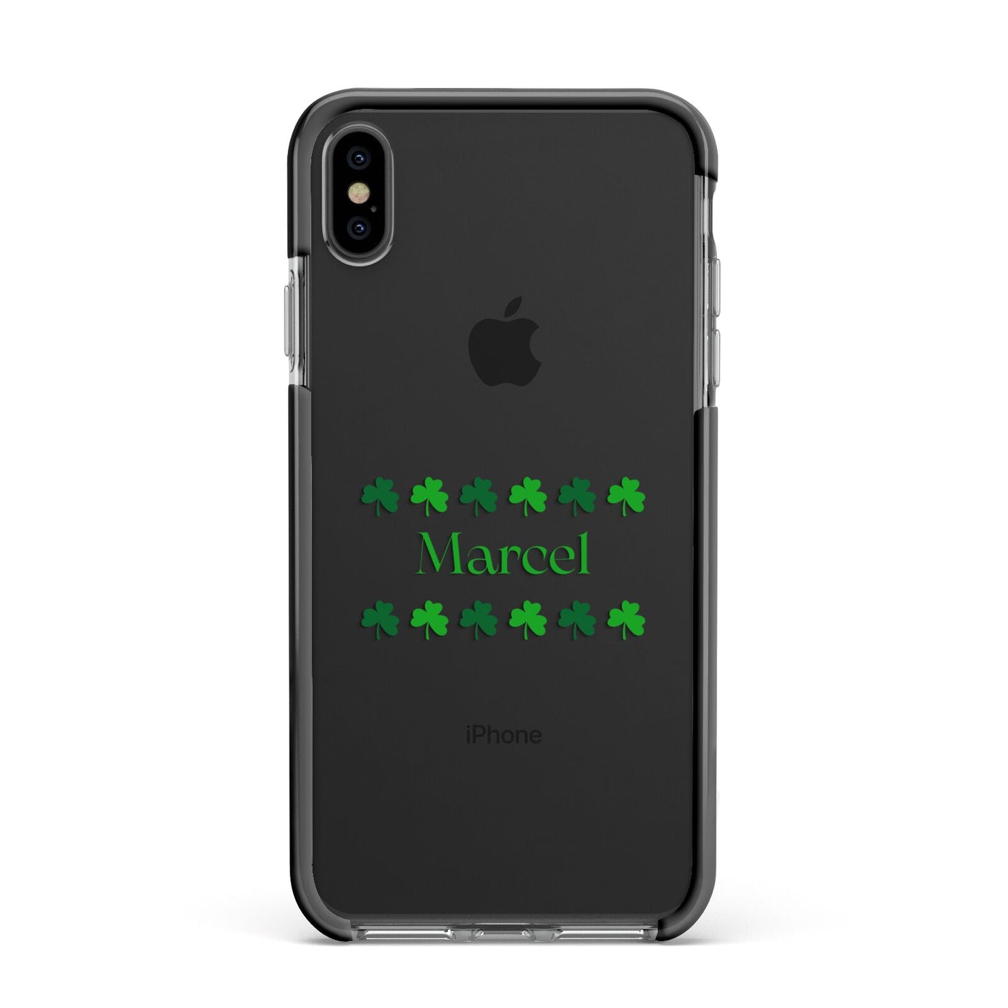 Shamrock Personalised Name Apple iPhone Xs Max Impact Case Black Edge on Black Phone