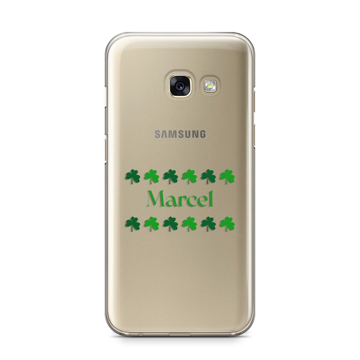 Shamrock Personalised Name Samsung Galaxy A3 2017 Case on gold phone