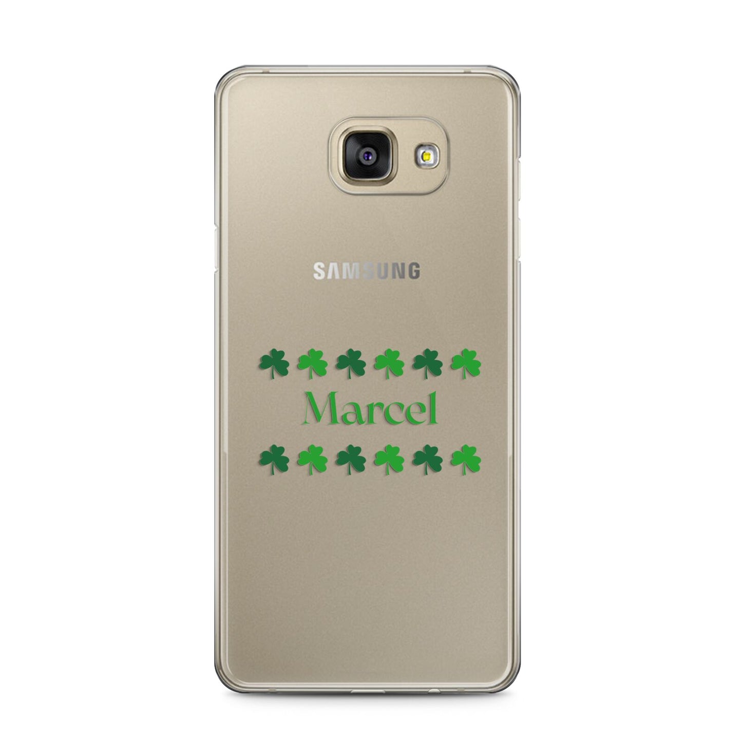 Shamrock Personalised Name Samsung Galaxy A5 2016 Case on gold phone