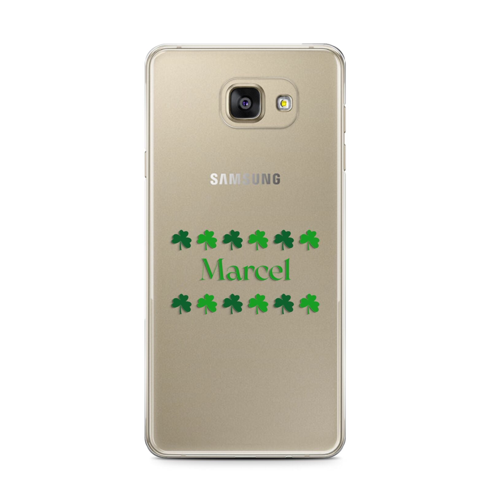 Shamrock Personalised Name Samsung Galaxy A7 2016 Case on gold phone