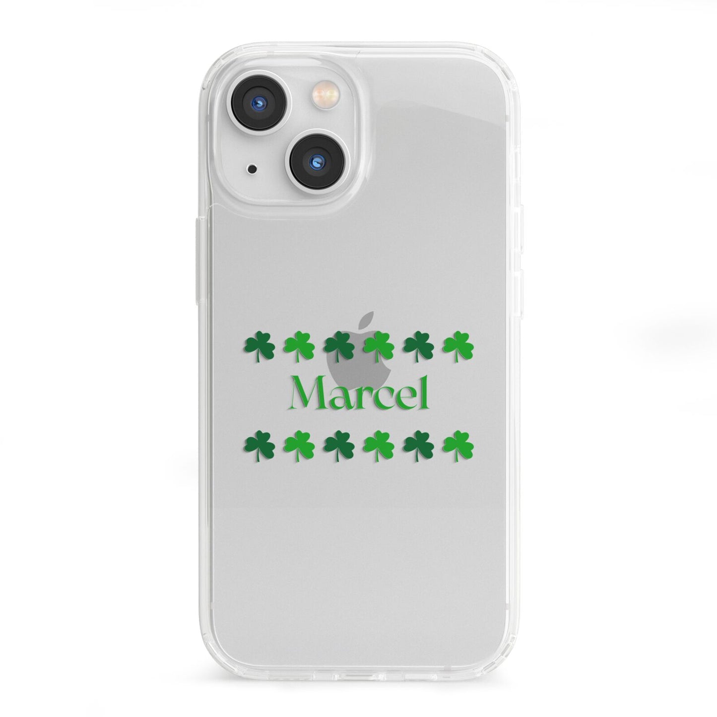 Shamrock Personalised Name iPhone 13 Mini Clear Bumper Case