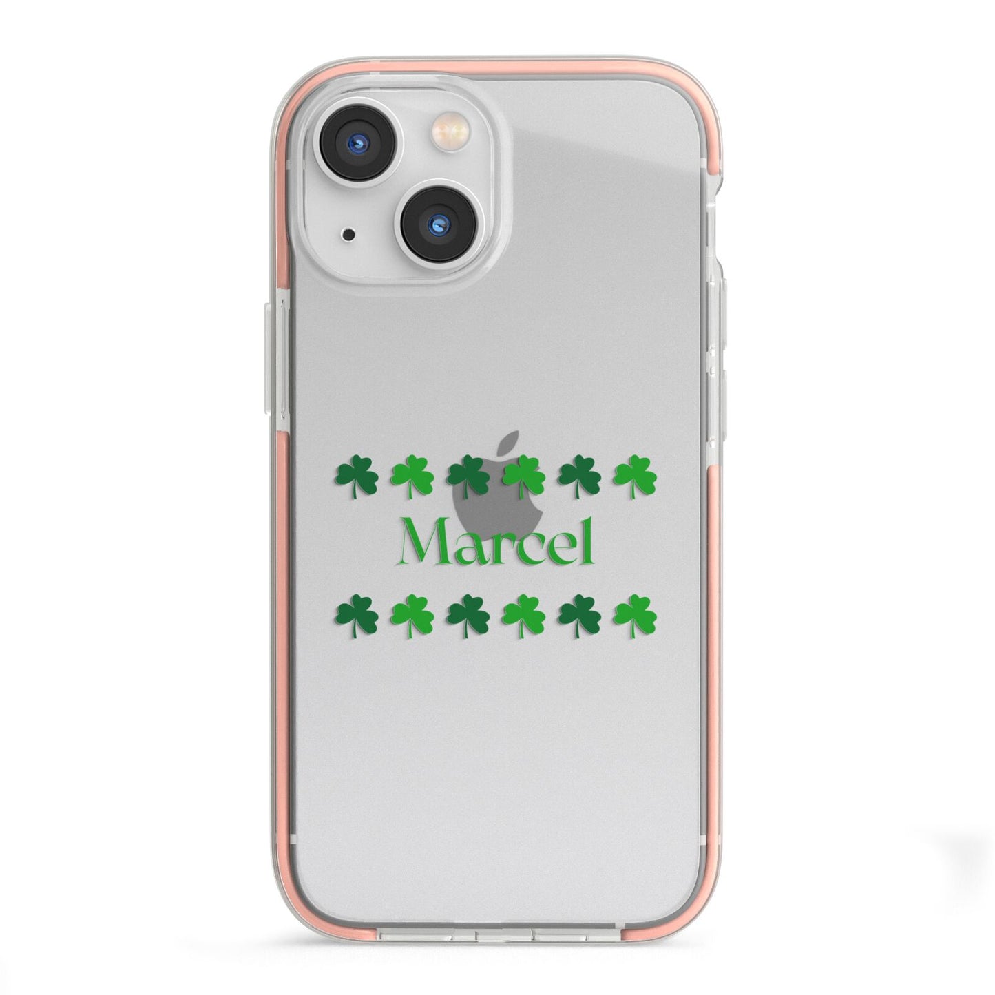 Shamrock Personalised Name iPhone 13 Mini TPU Impact Case with Pink Edges