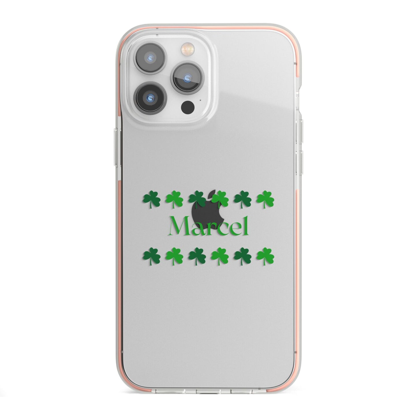 Shamrock Personalised Name iPhone 13 Pro Max TPU Impact Case with Pink Edges