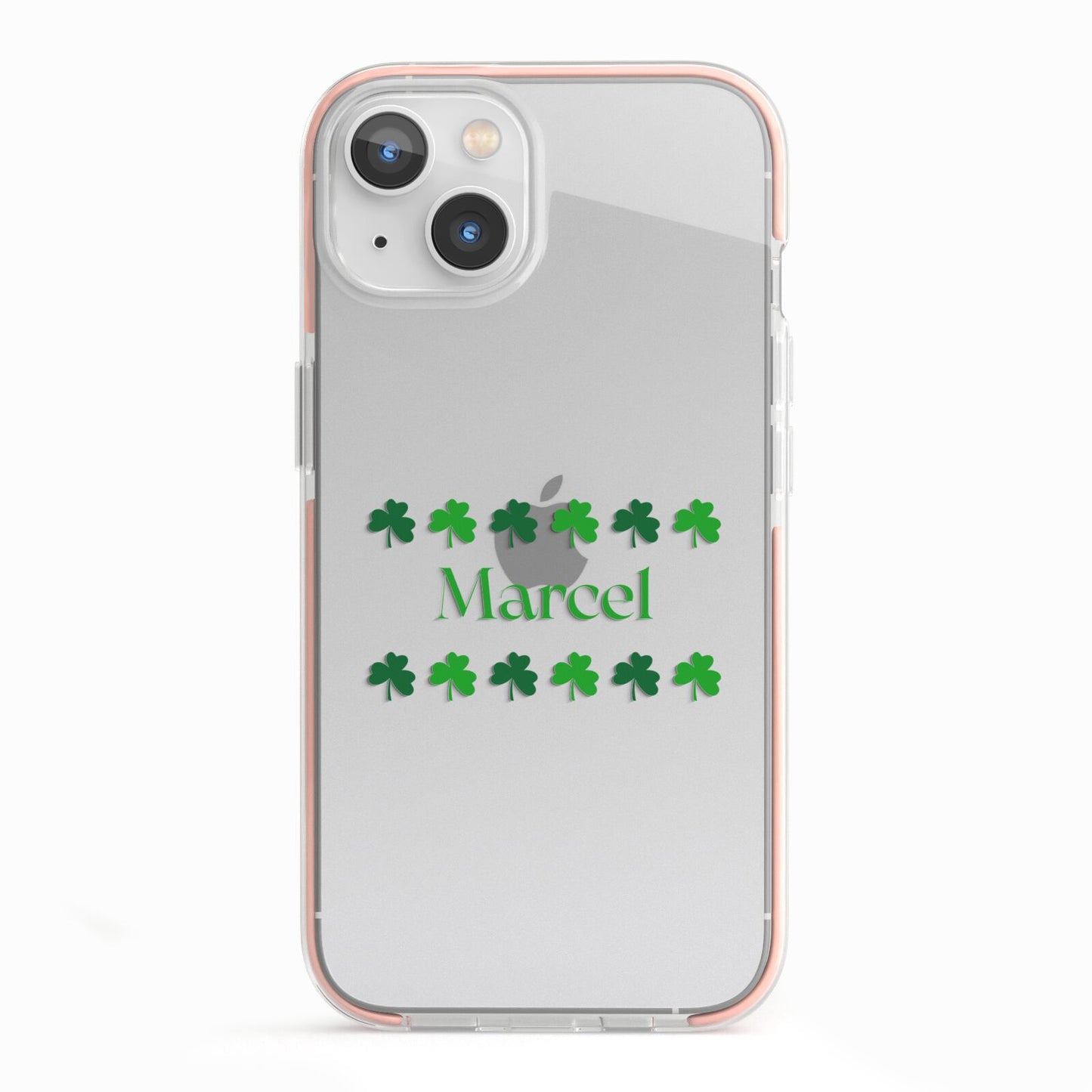 Shamrock Personalised Name iPhone 13 TPU Impact Case with Pink Edges