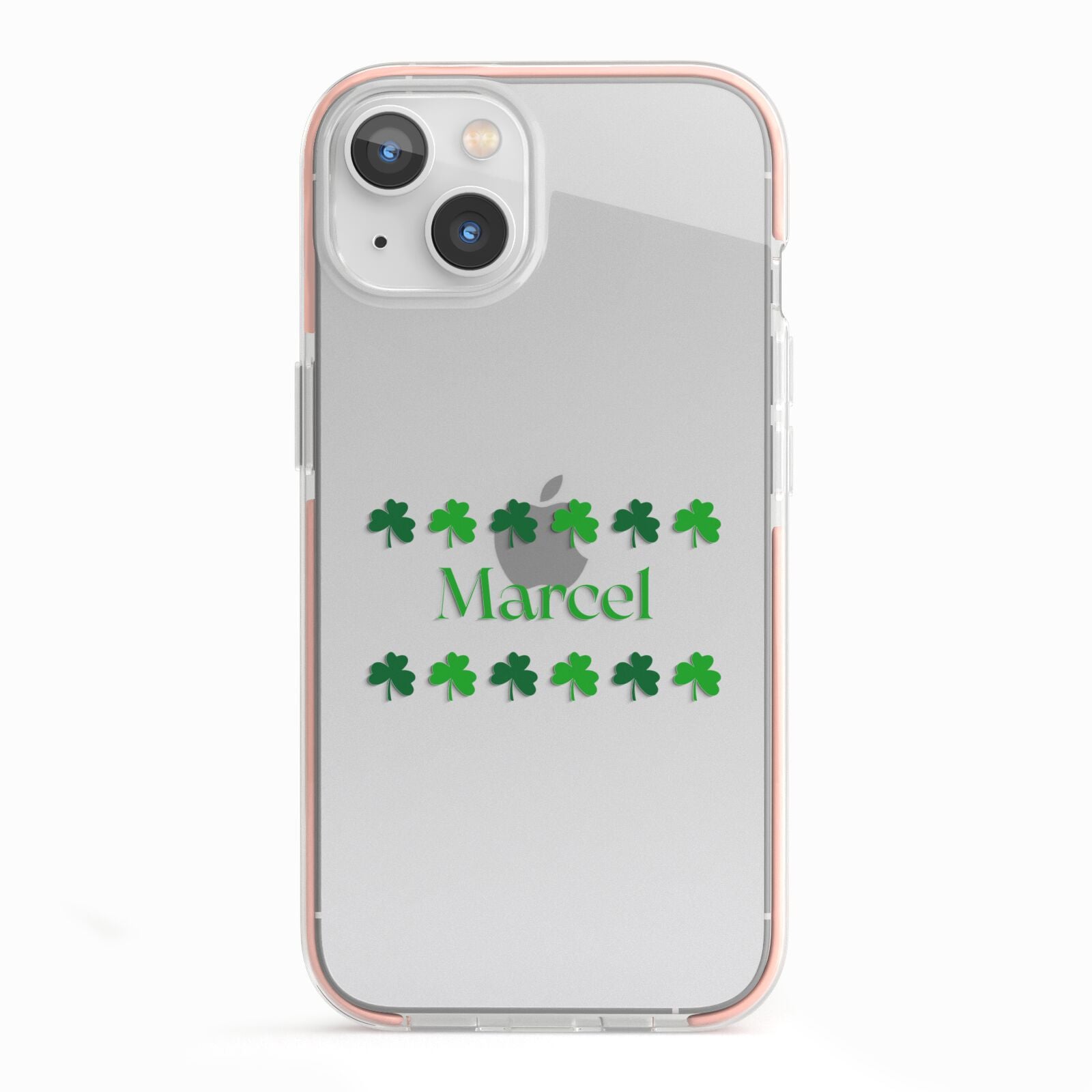 Shamrock Personalised Name iPhone 13 TPU Impact Case with Pink Edges