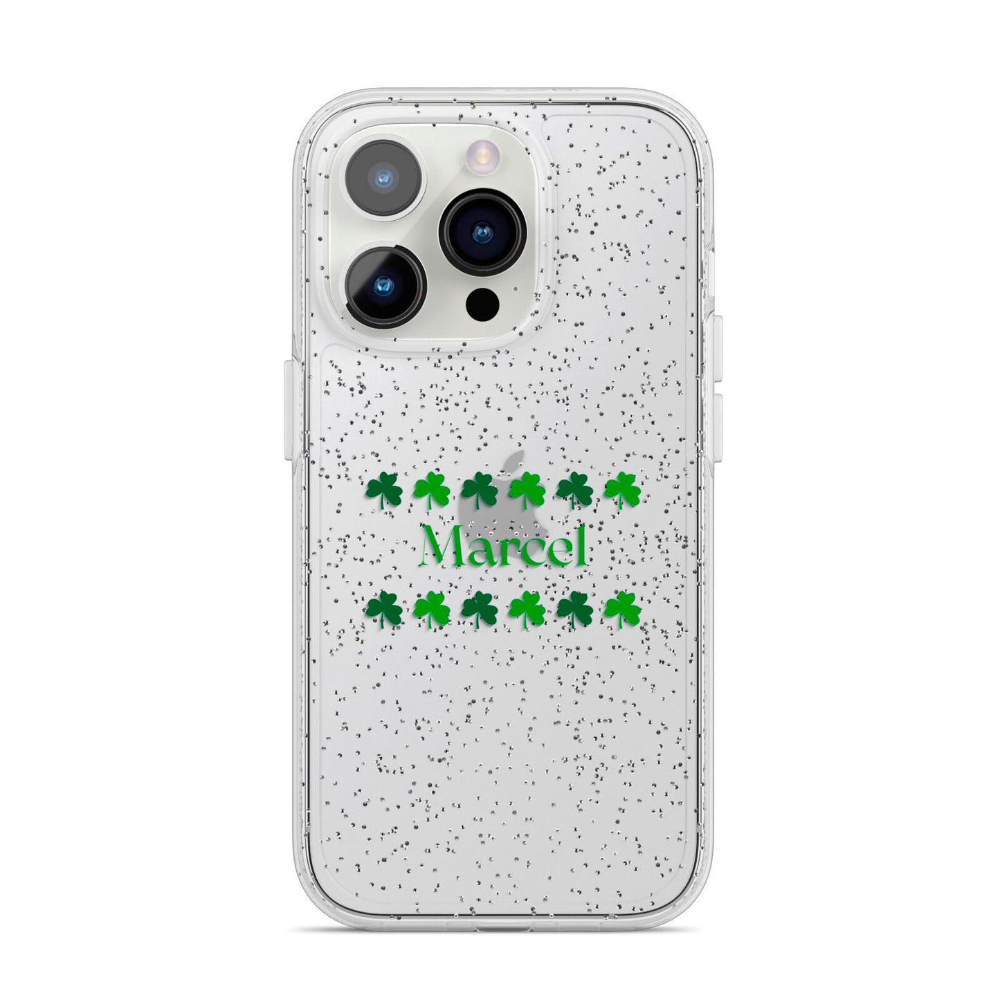 Shamrock Personalised Name iPhone 14 Pro Glitter Tough Case Silver