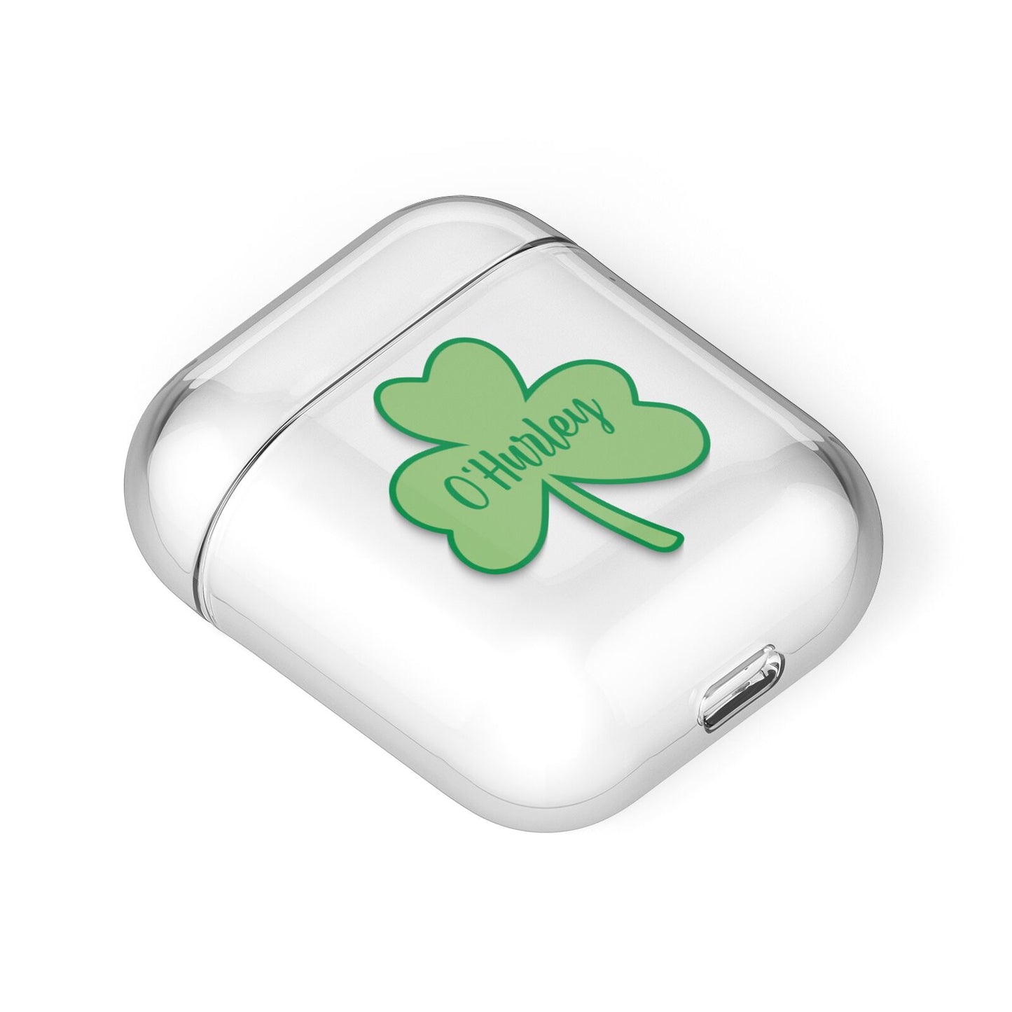 Shamrock with Name AirPods Case Laid Flat