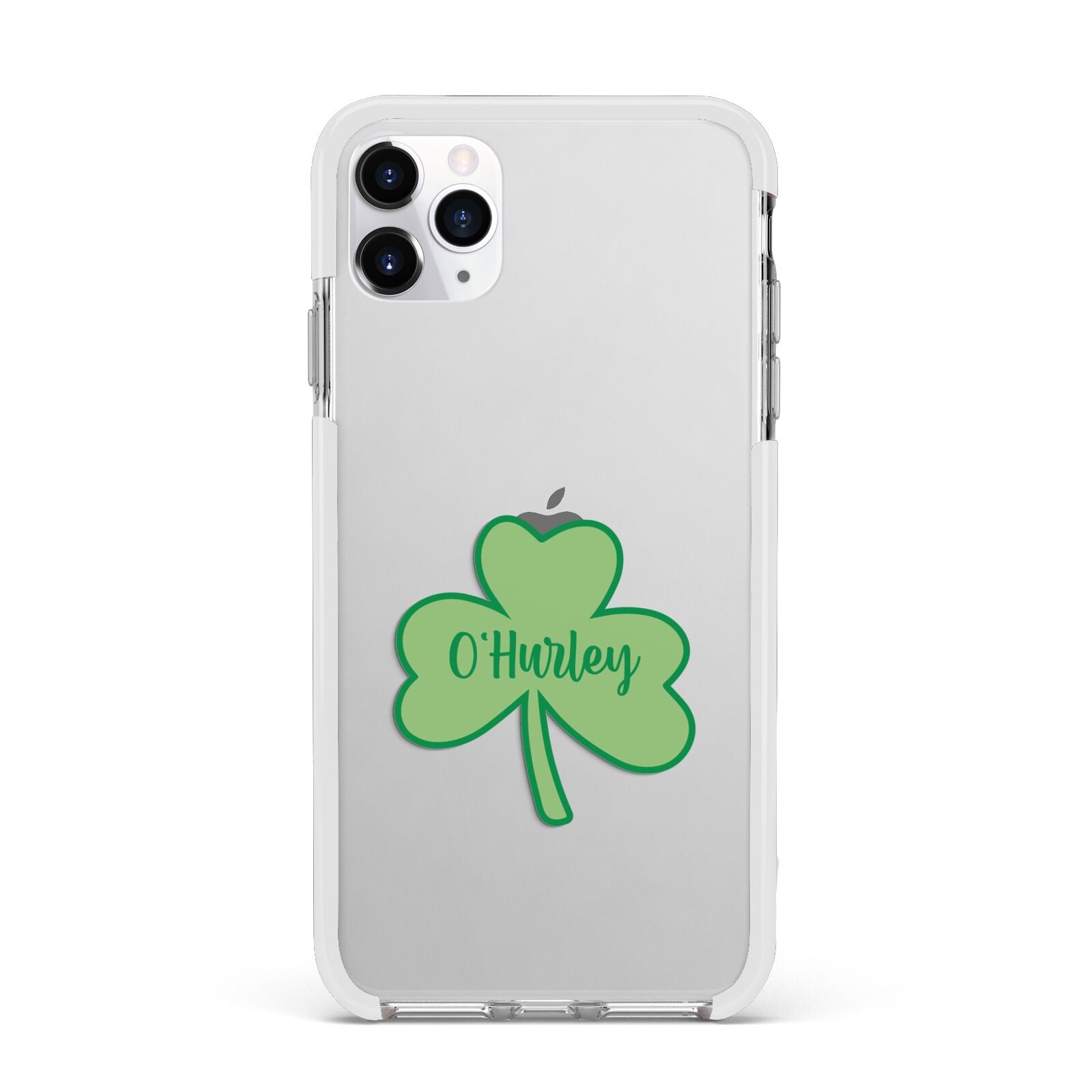 Shamrock with Name Apple iPhone 11 Pro Max in Silver with White Impact Case