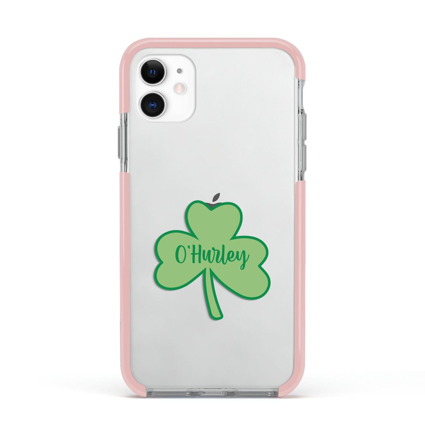 Shamrock with Name Apple iPhone 11 in White with Pink Impact Case