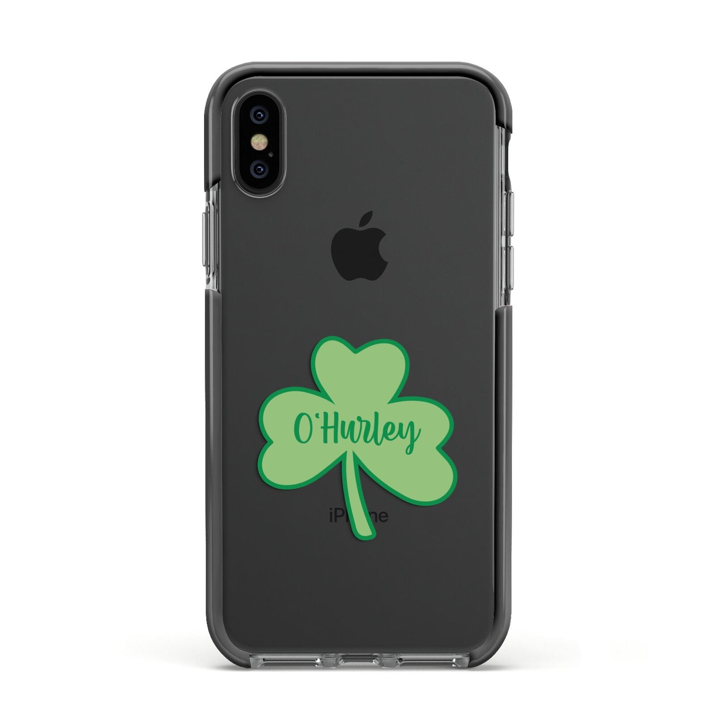 Shamrock with Name Apple iPhone Xs Impact Case Black Edge on Black Phone