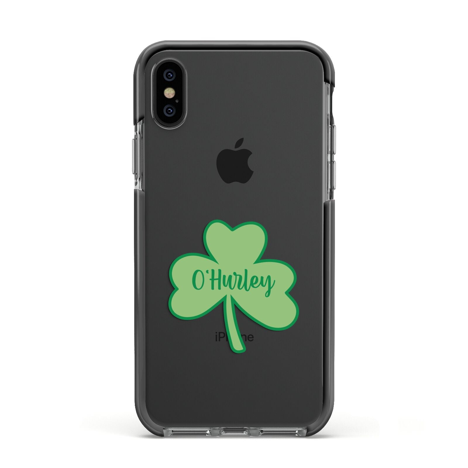 Shamrock with Name Apple iPhone Xs Impact Case Black Edge on Black Phone