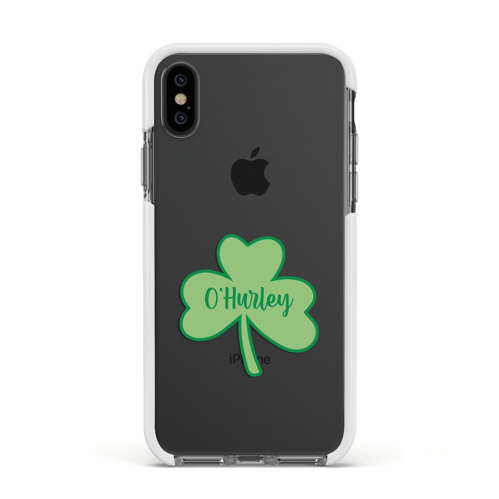 Shamrock with Name Apple iPhone Xs Impact Case White Edge on Black Phone