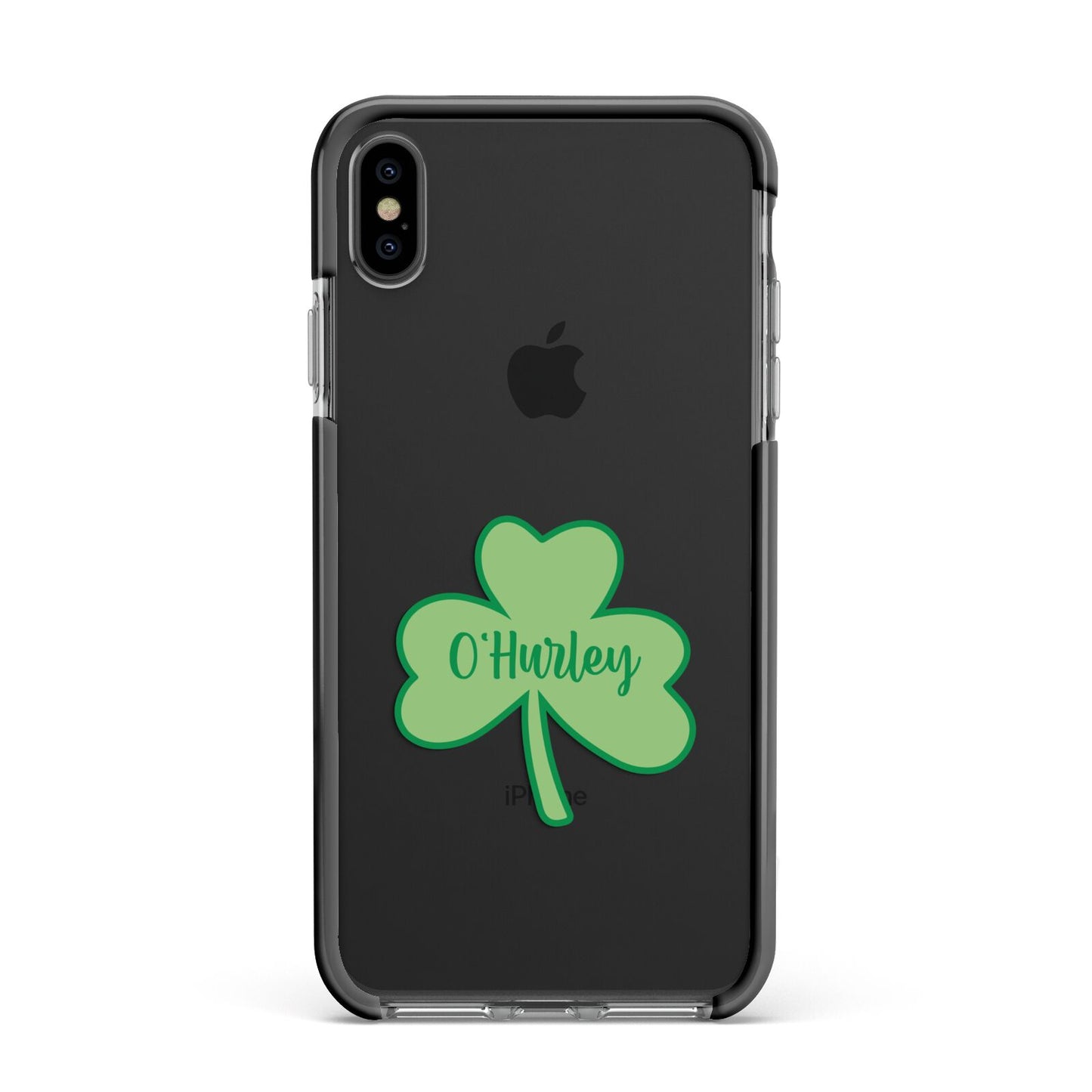 Shamrock with Name Apple iPhone Xs Max Impact Case Black Edge on Black Phone