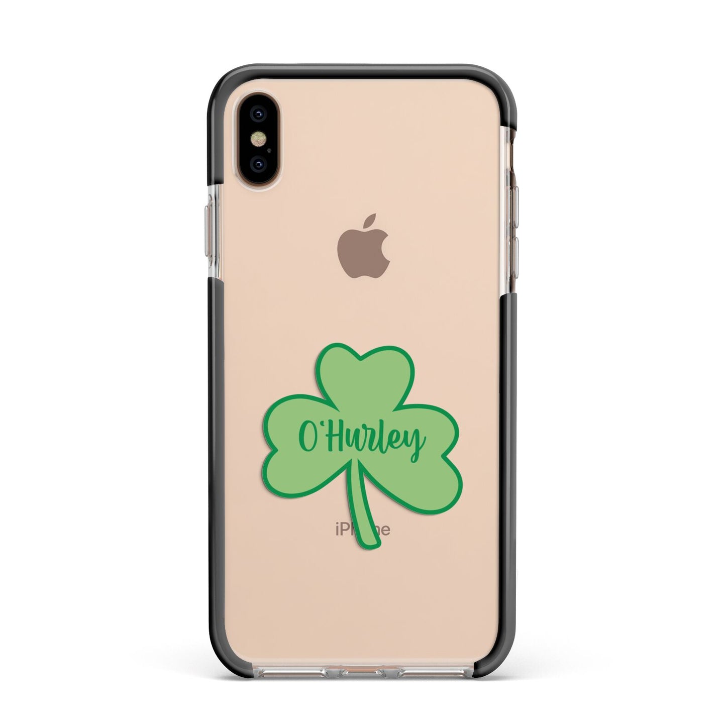 Shamrock with Name Apple iPhone Xs Max Impact Case Black Edge on Gold Phone