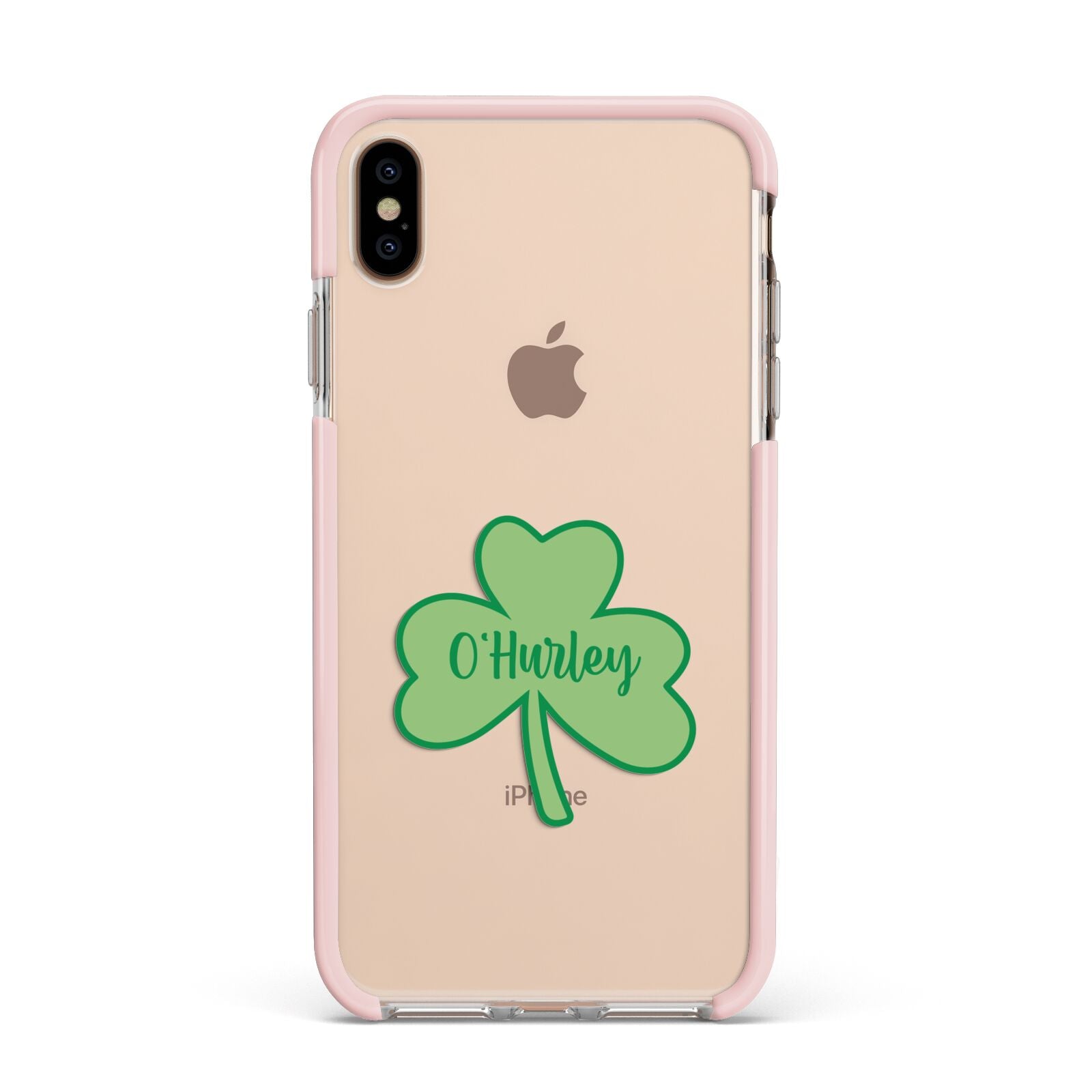 Shamrock with Name Apple iPhone Xs Max Impact Case Pink Edge on Gold Phone