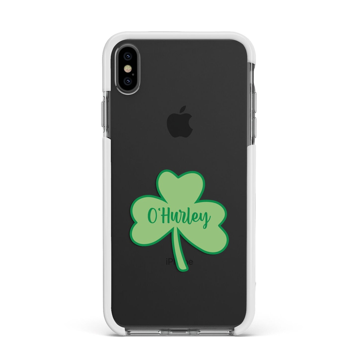 Shamrock with Name Apple iPhone Xs Max Impact Case White Edge on Black Phone