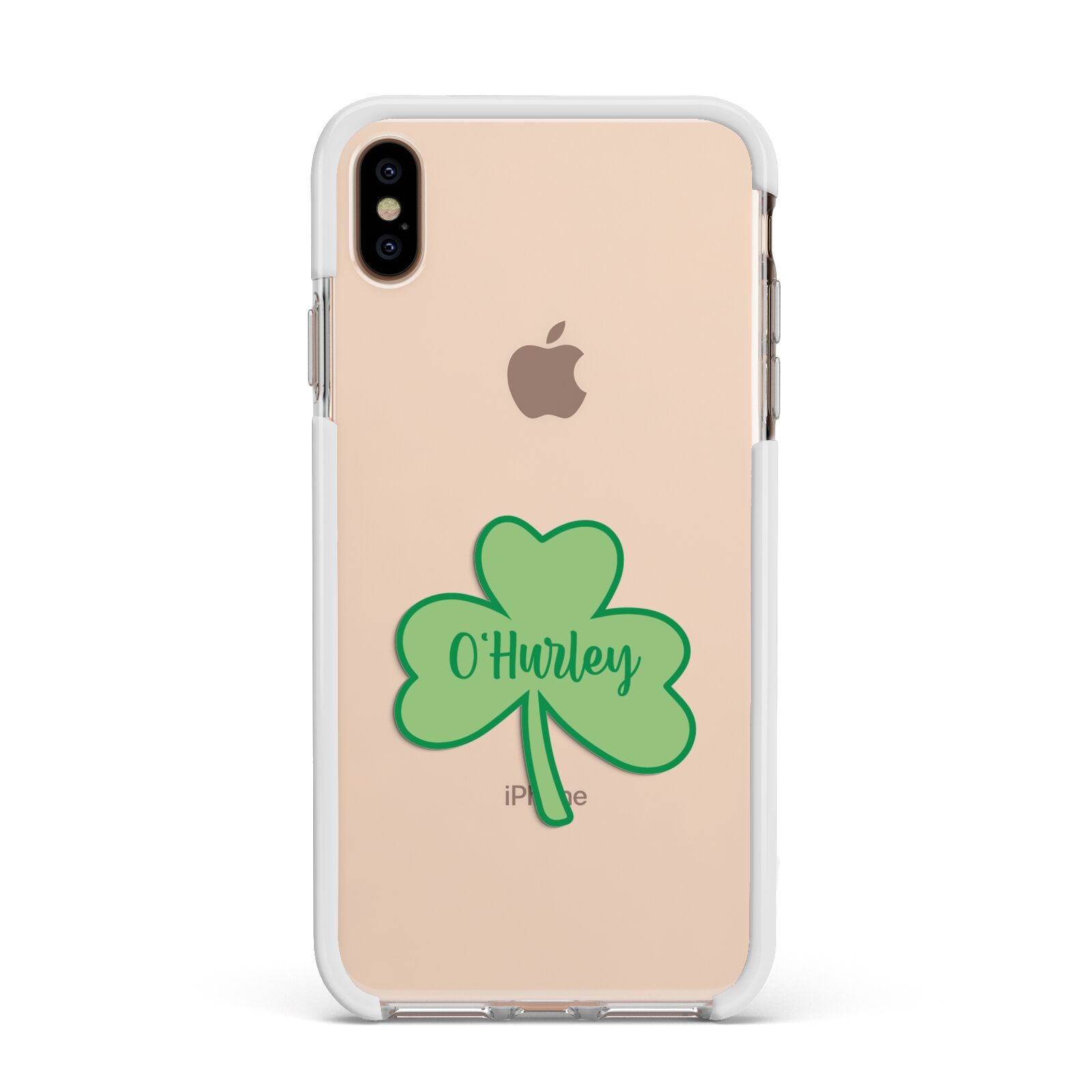 Shamrock with Name Apple iPhone Xs Max Impact Case White Edge on Gold Phone