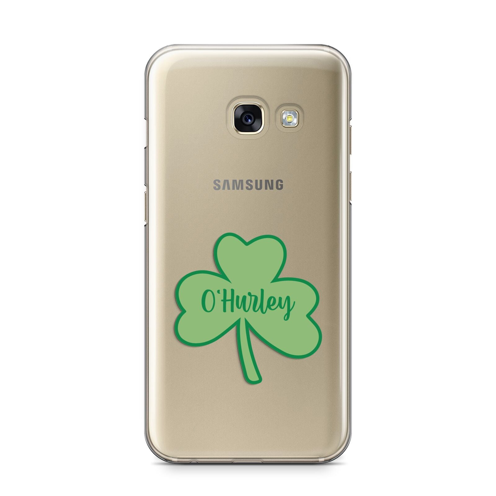 Shamrock with Name Samsung Galaxy A3 2017 Case on gold phone