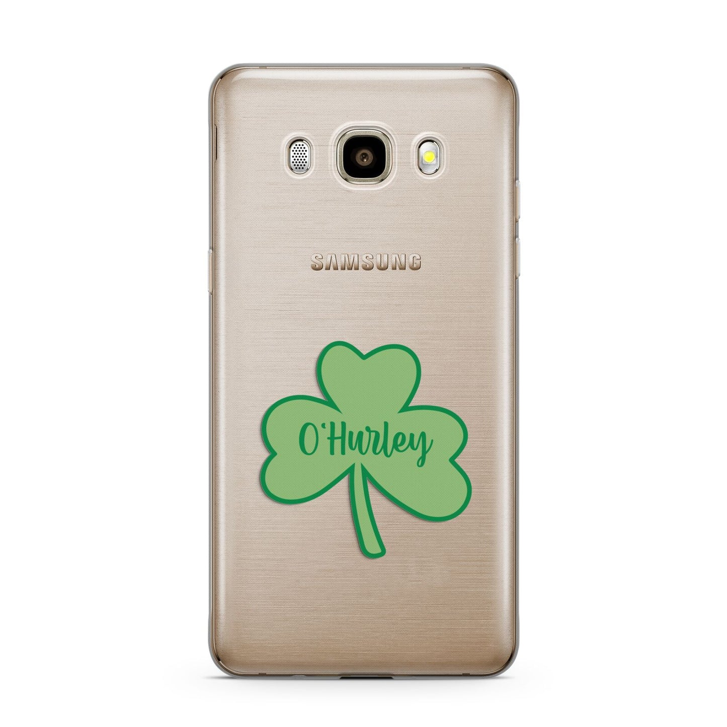 Shamrock with Name Samsung Galaxy J7 2016 Case on gold phone