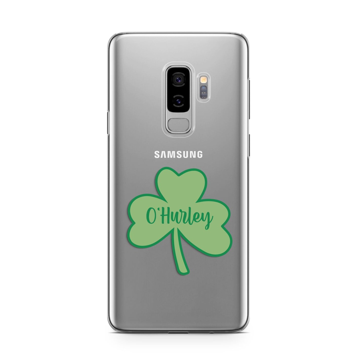 Shamrock with Name Samsung Galaxy S9 Plus Case on Silver phone