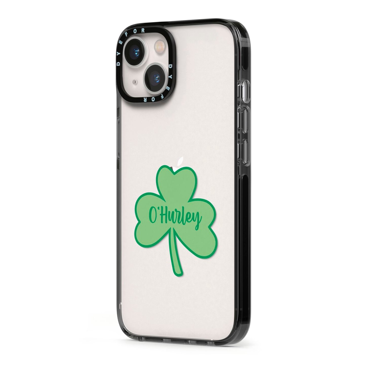 Shamrock with Name iPhone 13 Black Impact Case Side Angle on Silver phone