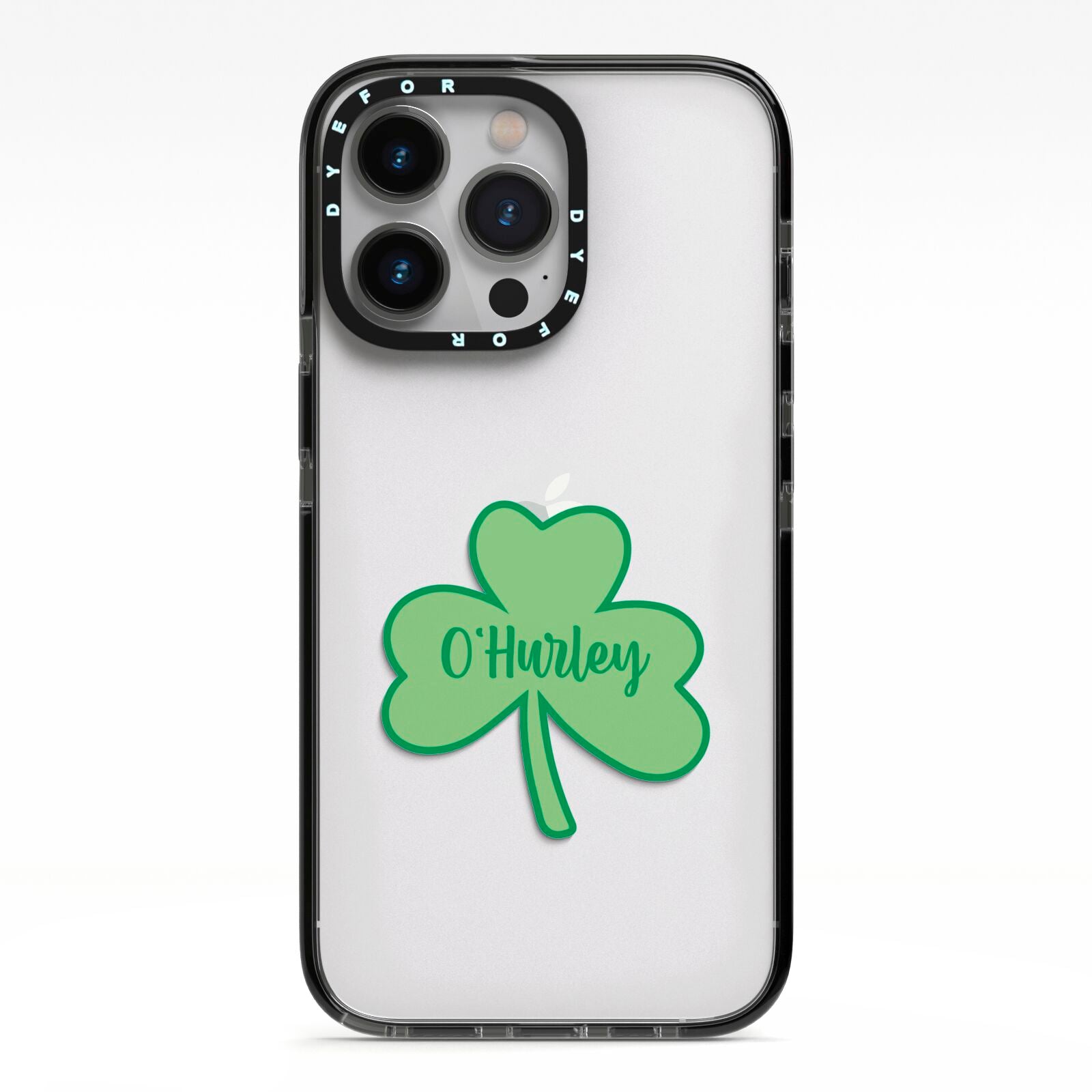 Shamrock with Name iPhone 13 Pro Black Impact Case on Silver phone