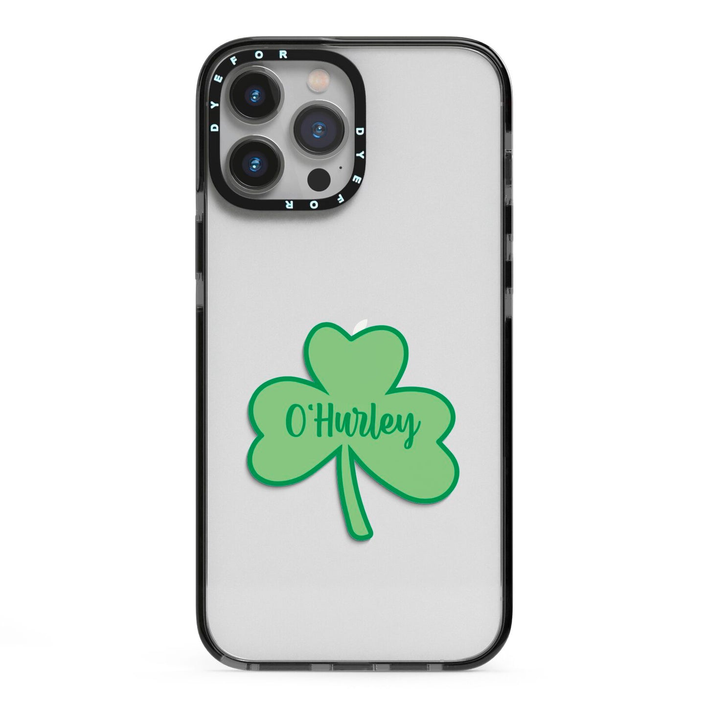 Shamrock with Name iPhone 13 Pro Max Black Impact Case on Silver phone