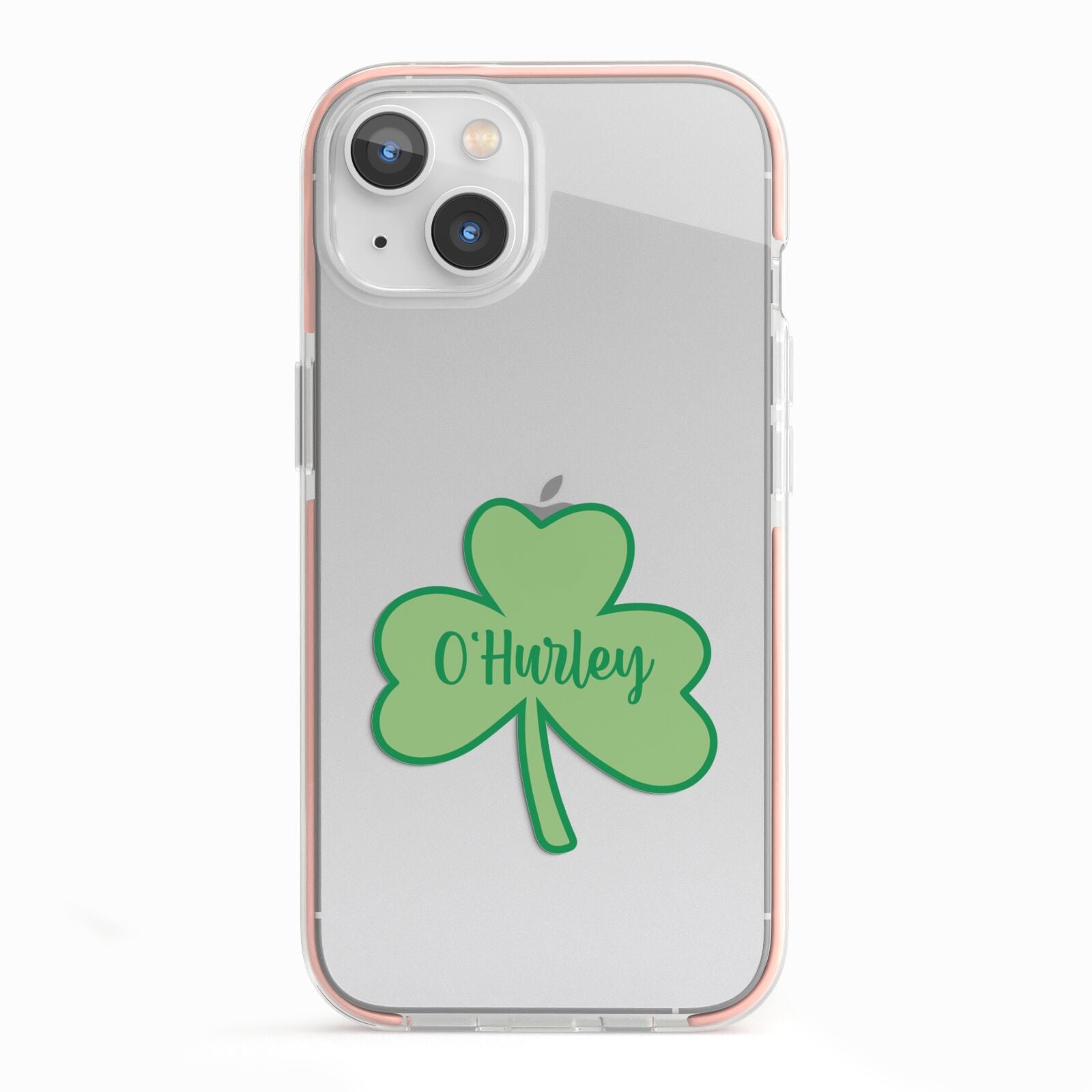 Shamrock with Name iPhone 13 TPU Impact Case with Pink Edges