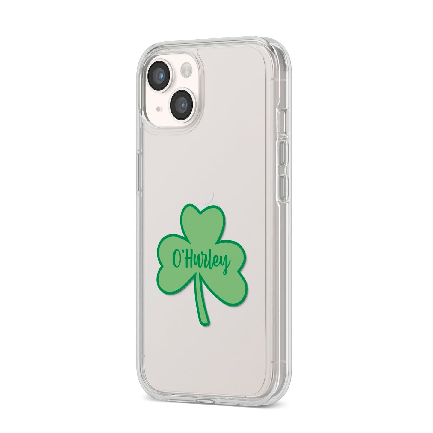 Shamrock with Name iPhone 14 Clear Tough Case Starlight Angled Image