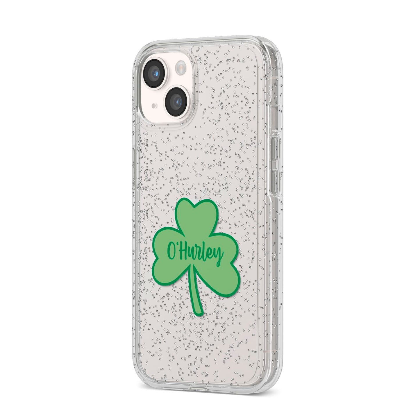 Shamrock with Name iPhone 14 Glitter Tough Case Starlight Angled Image