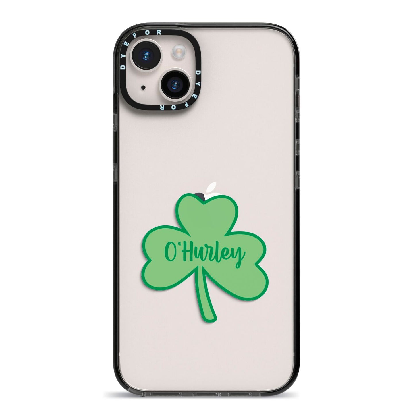 Shamrock with Name iPhone 14 Plus Black Impact Case on Silver phone