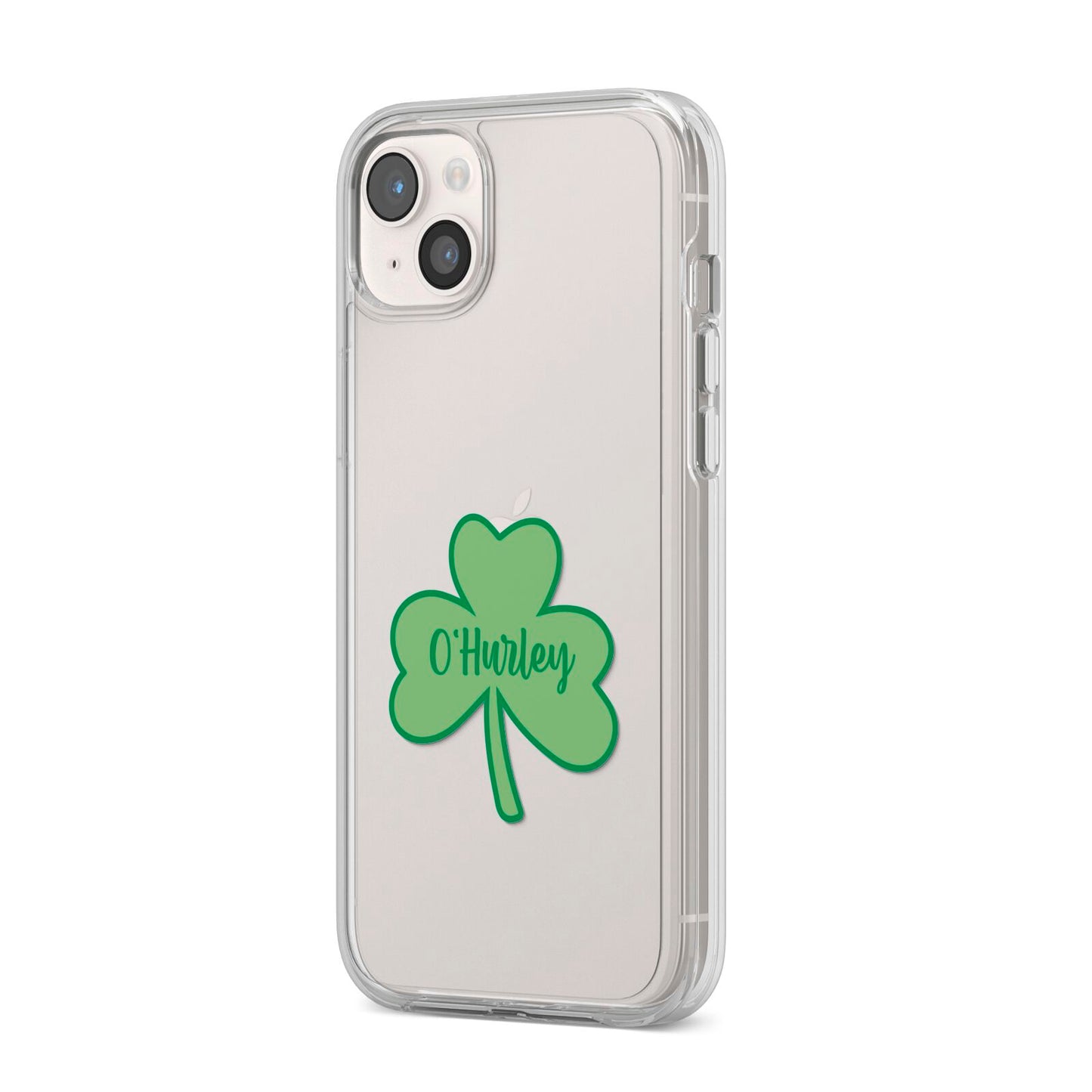 Shamrock with Name iPhone 14 Plus Clear Tough Case Starlight Angled Image