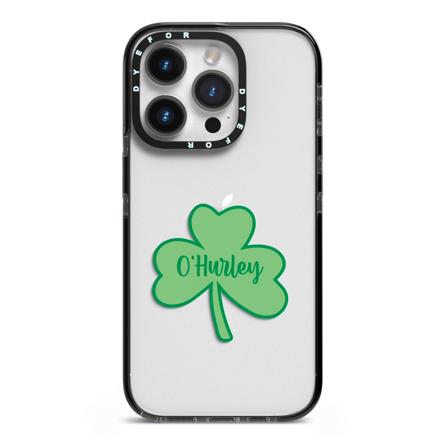 Shamrock with Name iPhone 14 Pro Black Impact Case on Silver phone