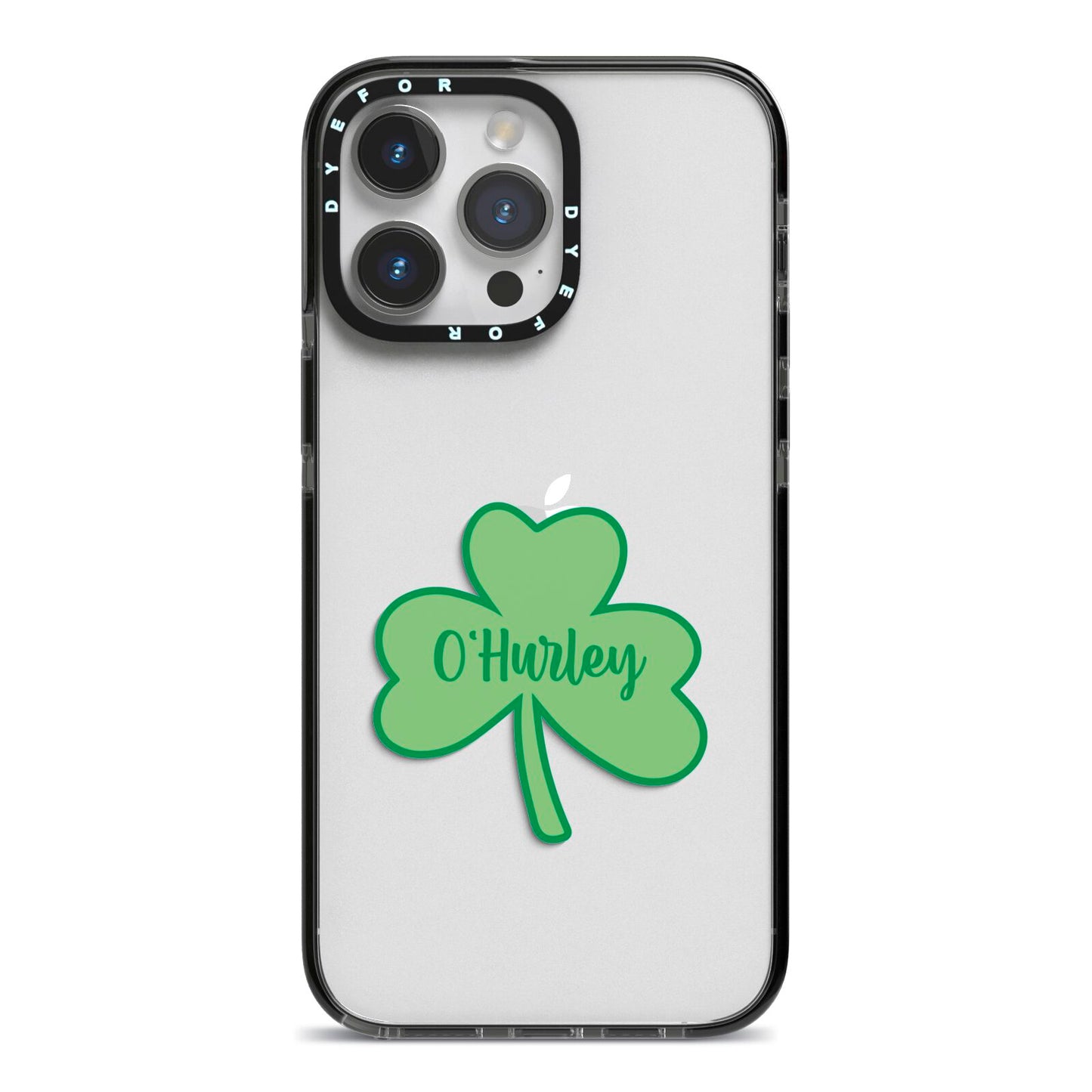 Shamrock with Name iPhone 14 Pro Max Black Impact Case on Silver phone