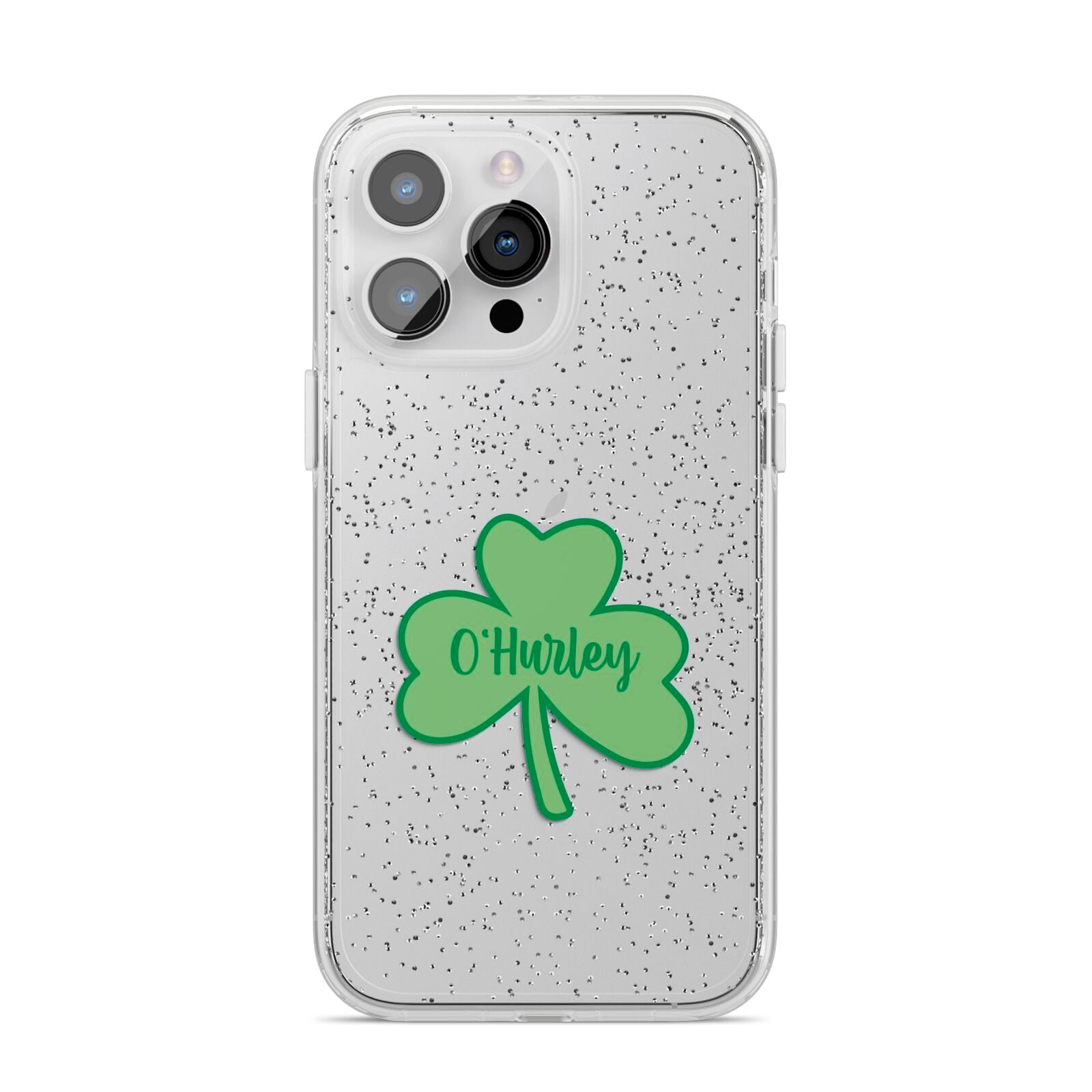 Shamrock with Name iPhone 14 Pro Max Glitter Tough Case Silver