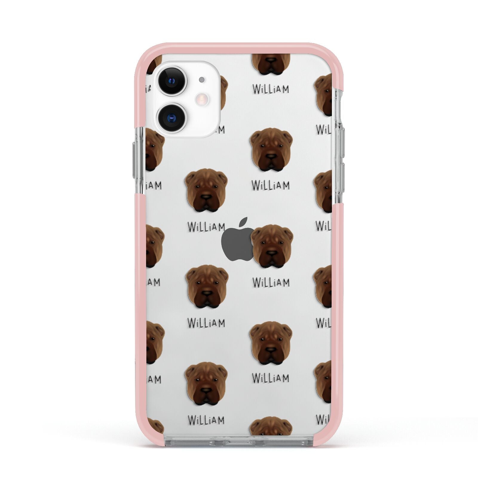 Shar Pei Icon with Name Apple iPhone 11 in White with Pink Impact Case
