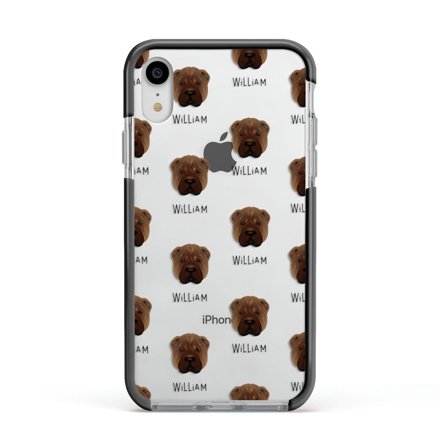 Shar Pei Icon with Name Apple iPhone XR Impact Case Black Edge on Silver Phone