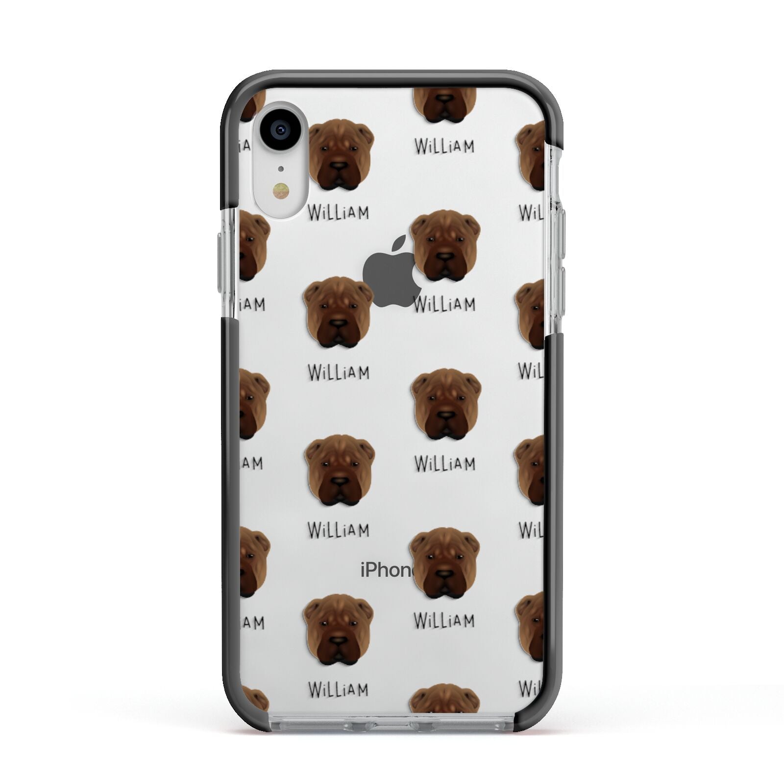 Shar Pei Icon with Name Apple iPhone XR Impact Case Black Edge on Silver Phone