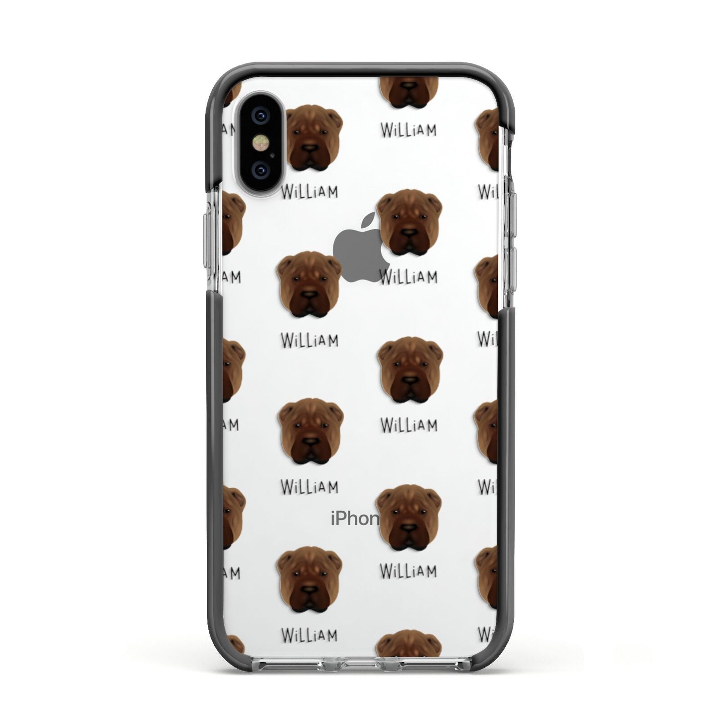 Shar Pei Icon with Name Apple iPhone Xs Impact Case Black Edge on Silver Phone