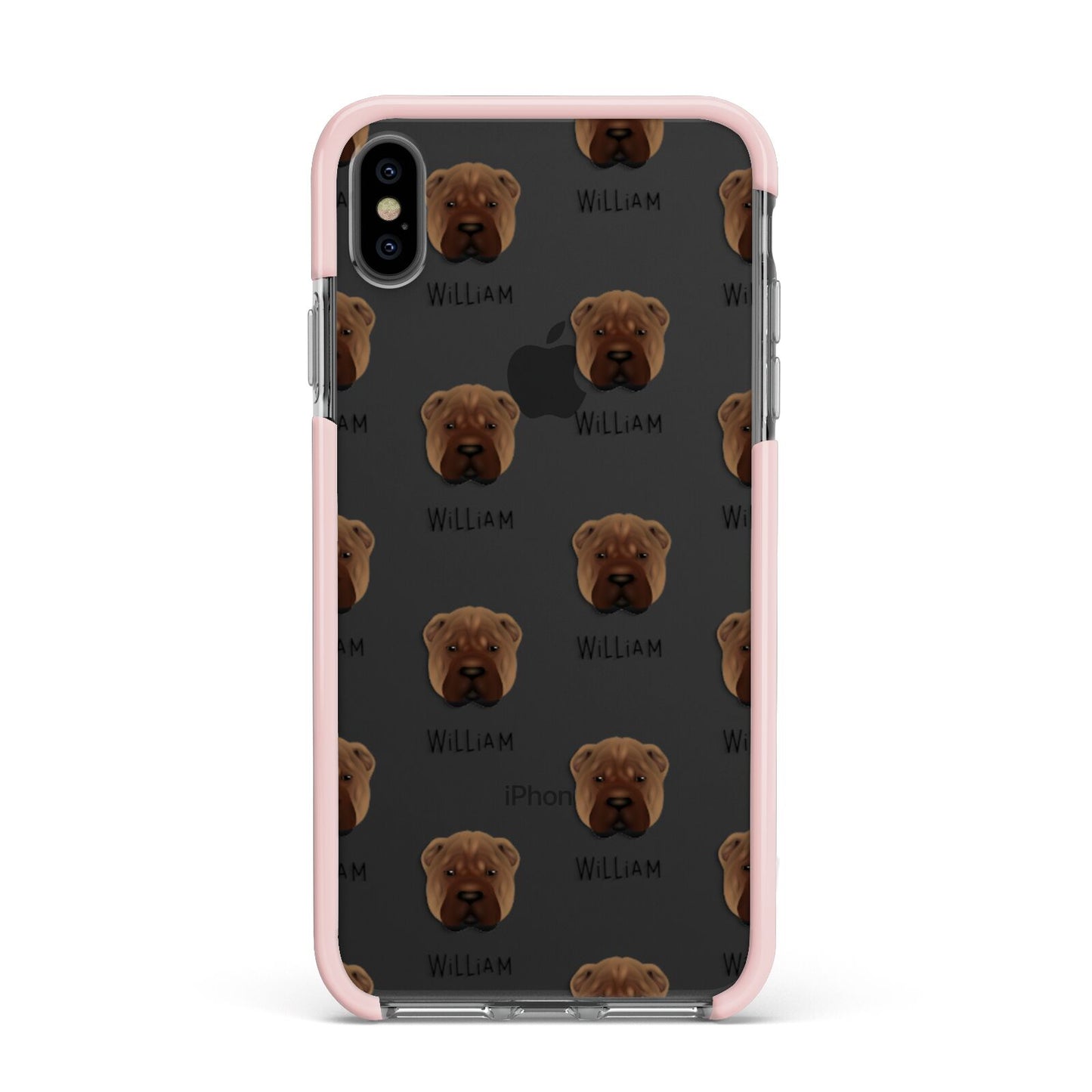 Shar Pei Icon with Name Apple iPhone Xs Max Impact Case Pink Edge on Black Phone