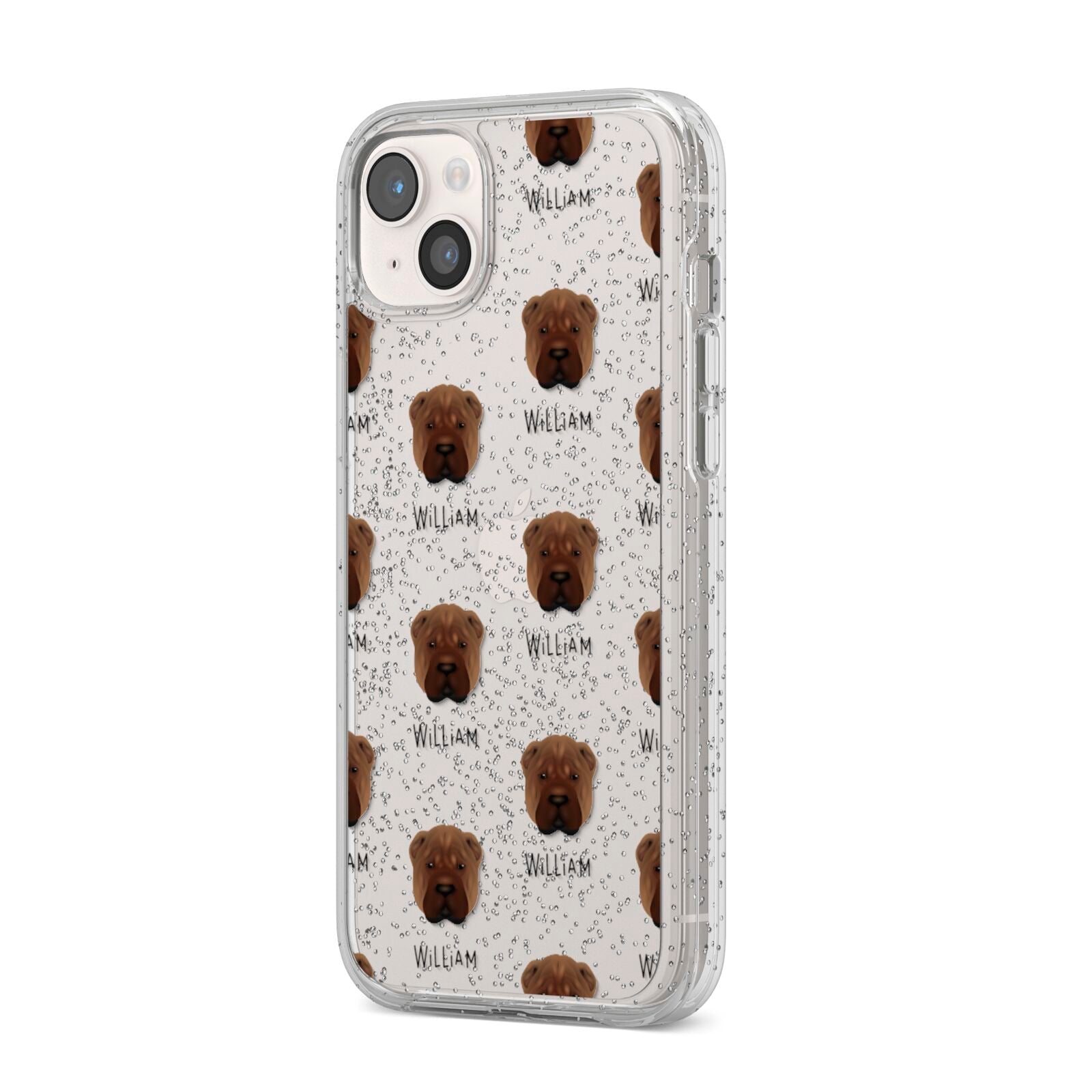 Shar Pei Icon with Name iPhone 14 Plus Glitter Tough Case Starlight Angled Image