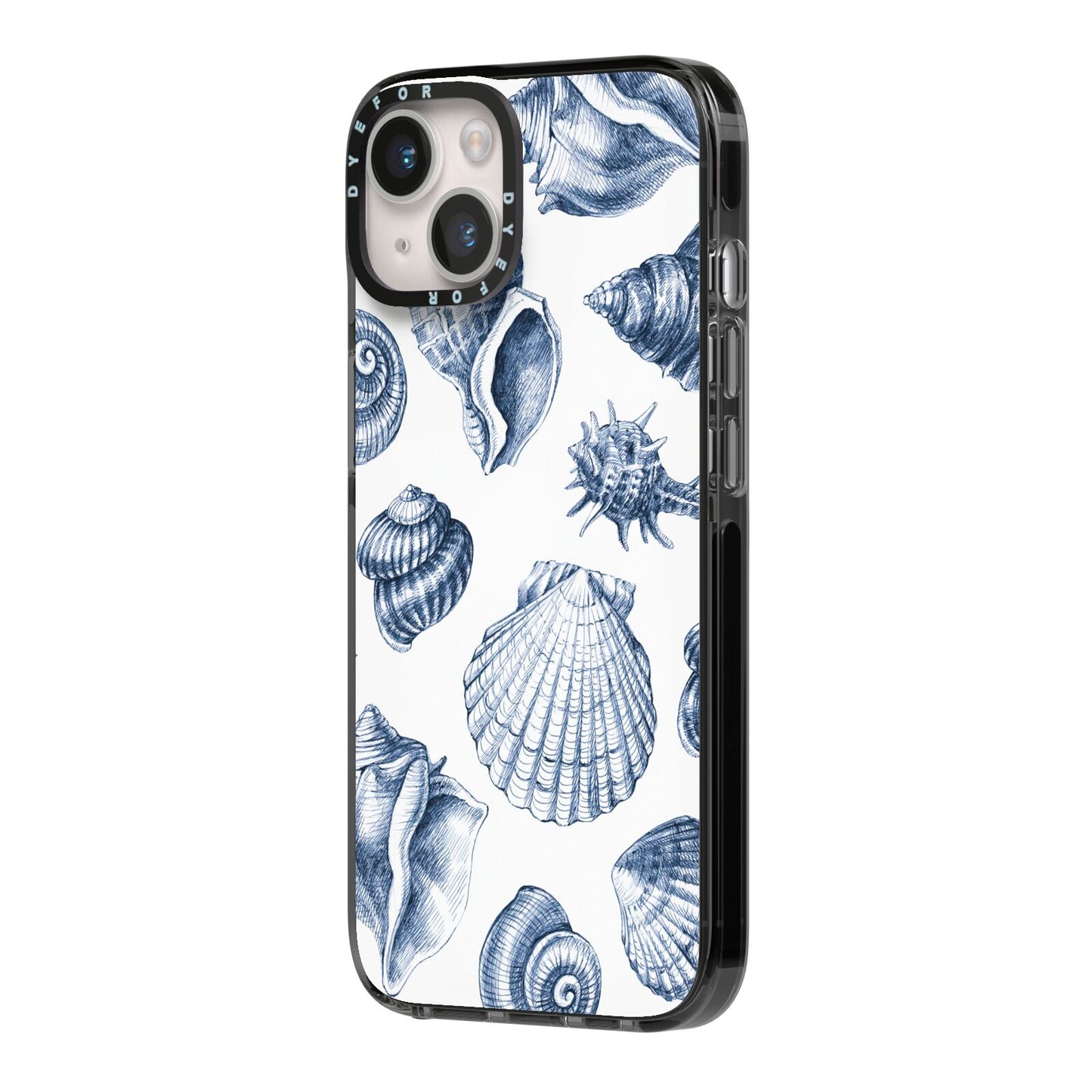 Shell iPhone 14 Black Impact Case Side Angle on Silver phone